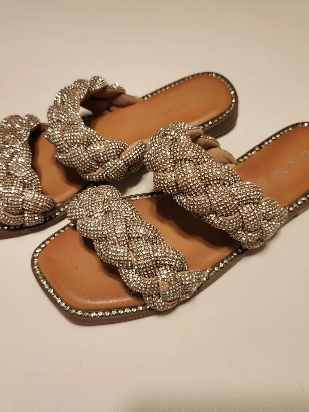 Madden Girl Rhinestone Braided Slide Sandals Size 6 Sparkly Embellished